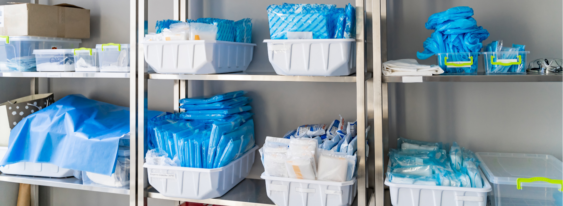 Medical Storage Room Shelves with miscellaneous supplies